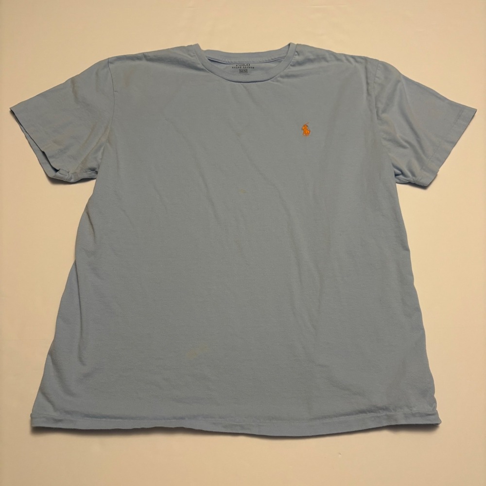 Polo Ralph Lauren T-Shirt Mens Medium Light Blue Orange Pony Crew Neck Tee